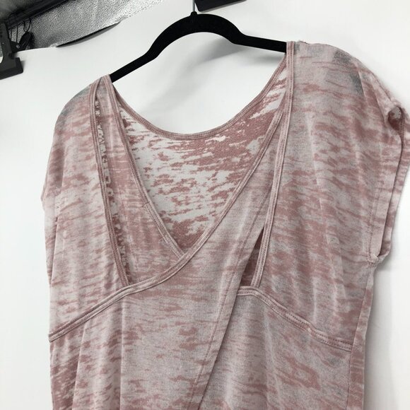 Cherish pale rose pink semi-sheer open cross cross  slit back t-shirt - Picture 3 of 14